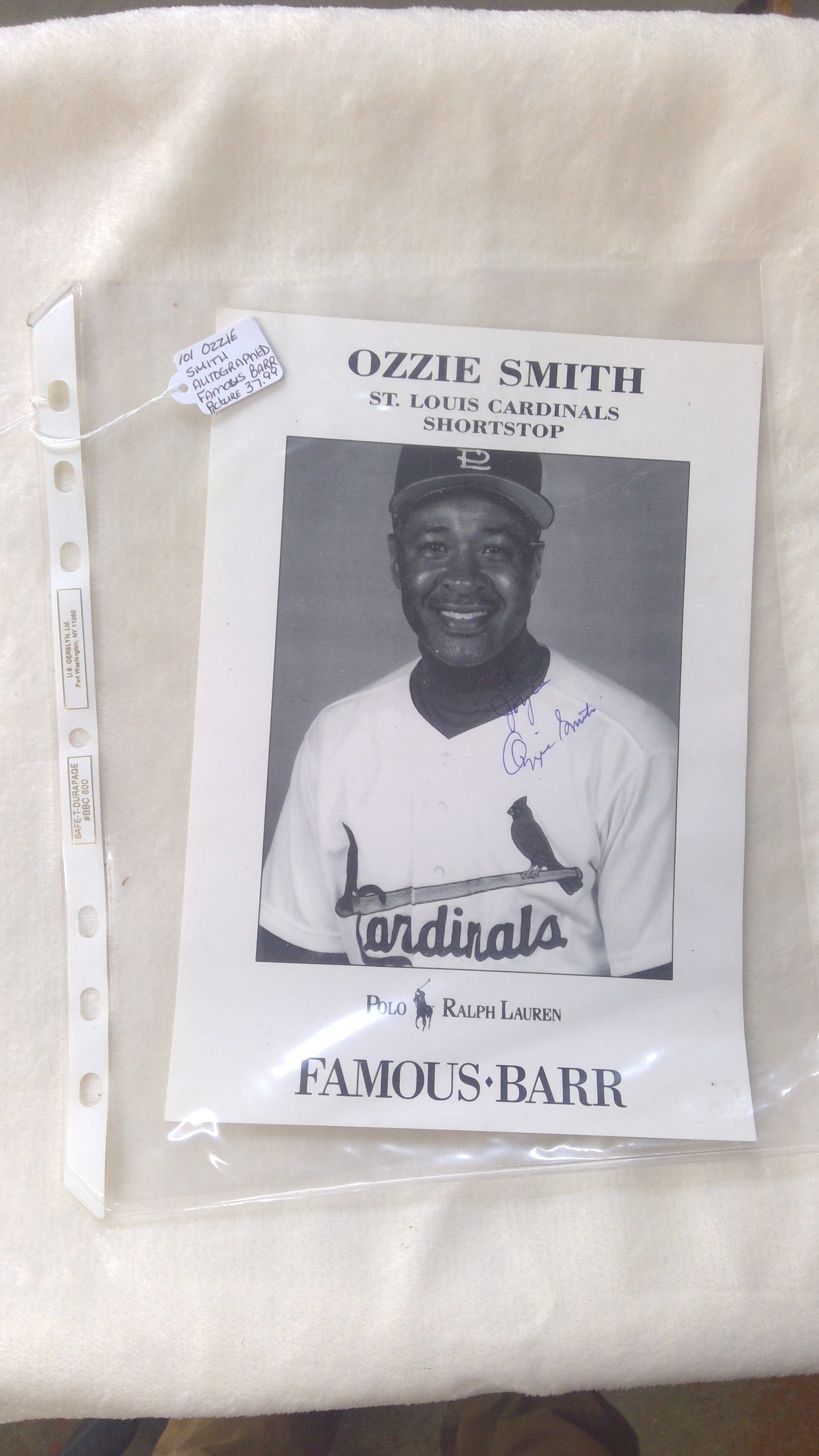 Ozzie Smith Autographed Famous Barr Picture