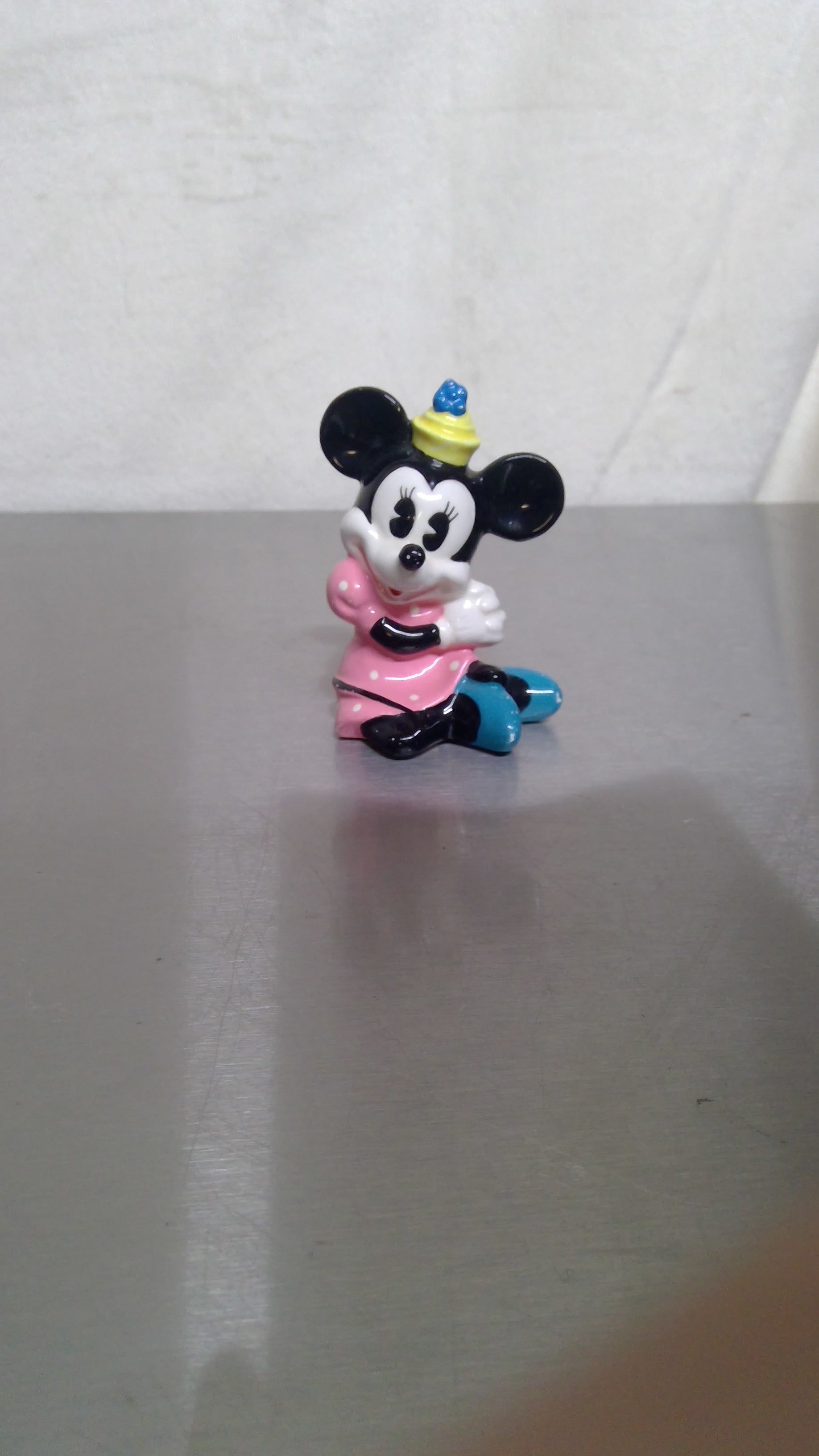 Vintage Ceramic Minnie Mouse Sitting in Pink Dress